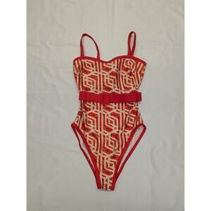 Pour Moi Orange Casablanca Belted Tummy Control Swimsuit Womens Medium